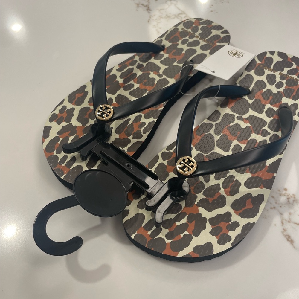 Tory Burch Shoes | NEW Black Brown Animal Leopard Print Thin Flip-Flop US Sz 6 - Picture 2 of 10